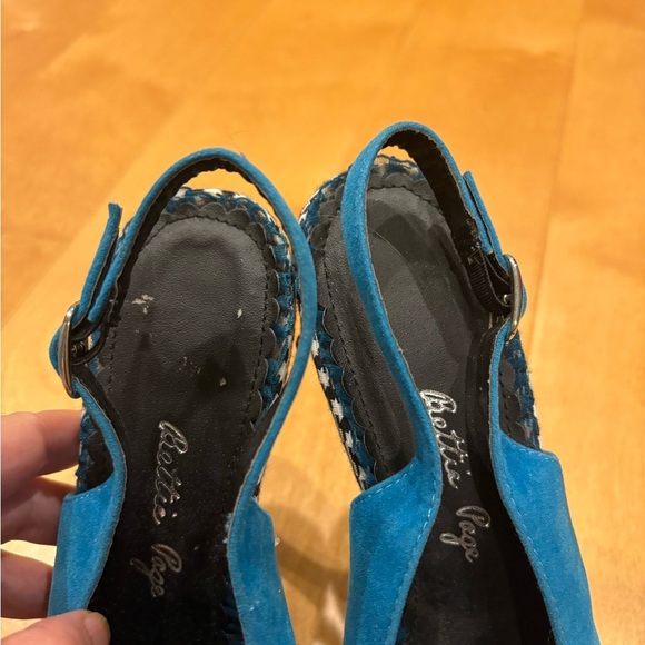 Bettie Page stiletto platform sling back shoes teal blue 9 new pinup - Picture 5 of 9